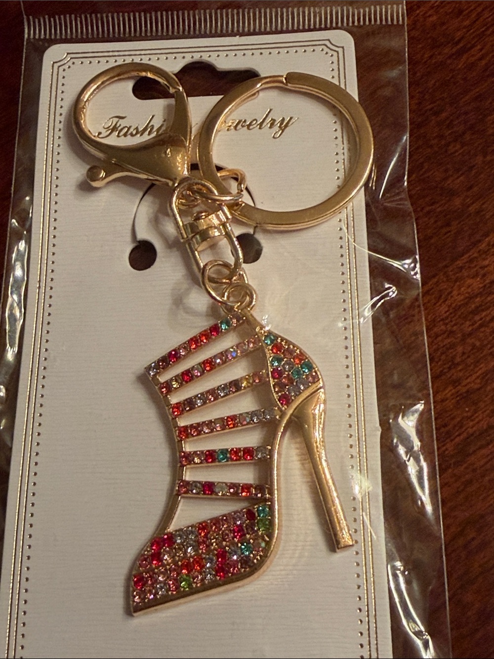 Gold Multicolor Crystal High Heel Keychain - Women Accessories